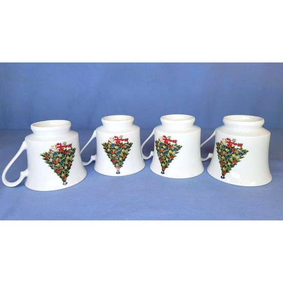Christmas Tree Tea Coffee Mugs Gold Trim 4 Cups SEA GULL Fine China - Picture 5 of 6
